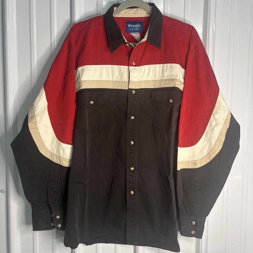 Vintage Wrangler Mens Color Block Pearl Snap Western Shirt 2XL